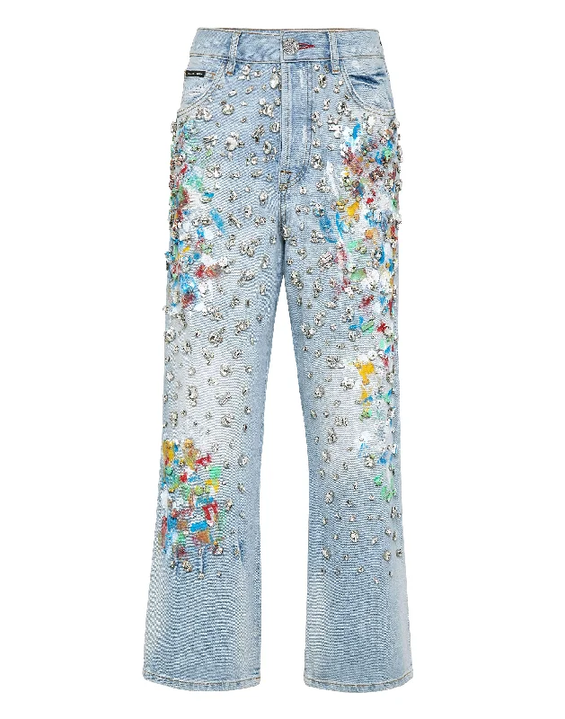Weekend Bargains Await You Denim Trousers High Rise Fit Crystal