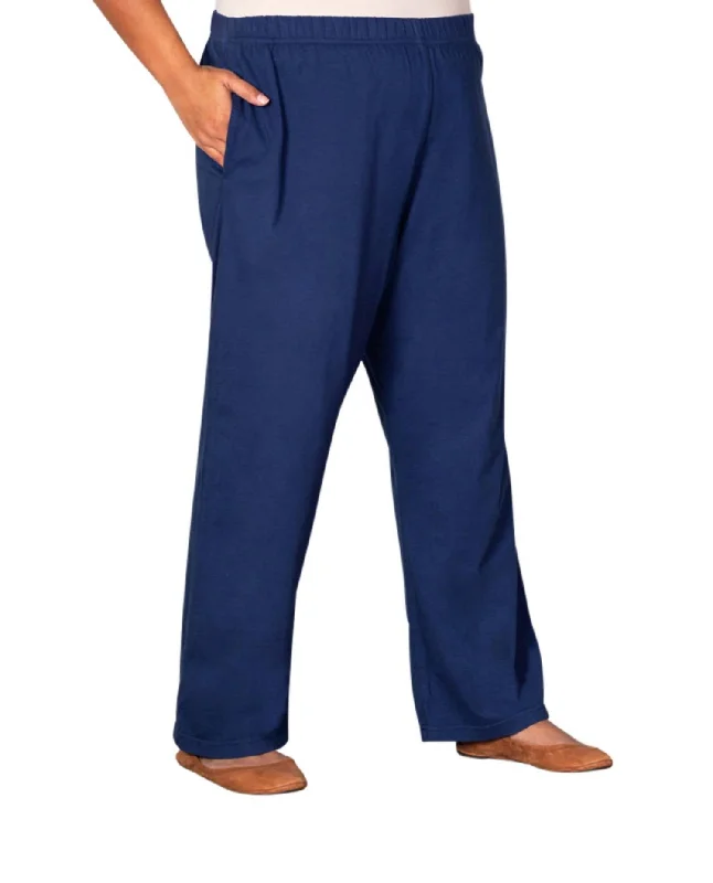 Final Clearance Cotton Jersey Wide Leg Knit Pants - Plus In Navy