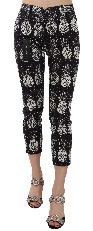 YEAR-End Sale Dolce & Gabbana Chic  Pineapple Print Skinny Capri Women's Pants