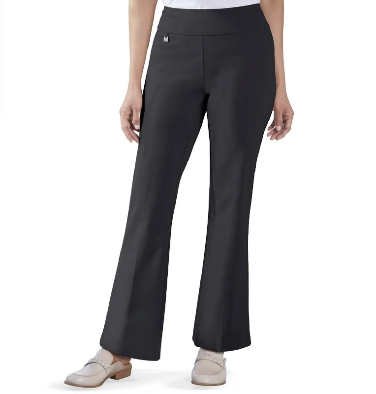 Don't Miss Out Wide Band Elastic Waist Flare Leg Pant In Black
