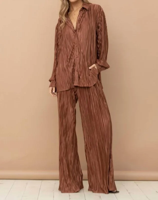 Weekend Special Accordion Pleated Pant Set In Brown