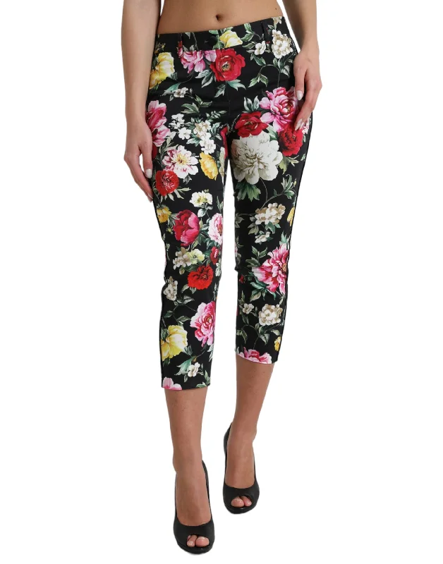 Low Cost Dolce & Gabbana Elegant Floral Mid Waist Cropped Women's Pants