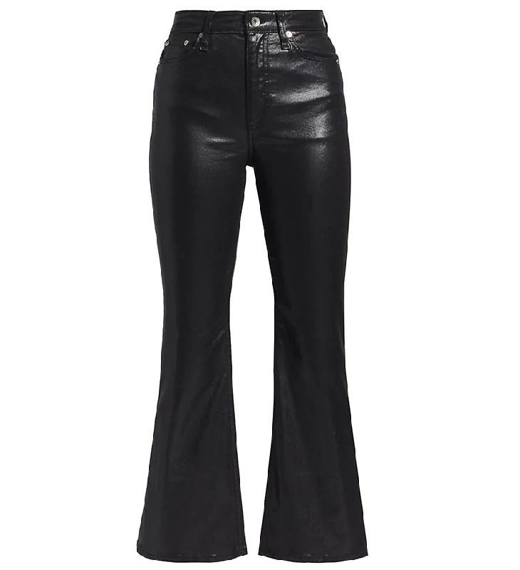 YEAR-End Clearance rag & bone Women Casey High Rise Ankle Flare Jeans Stretch Coated Denim Black