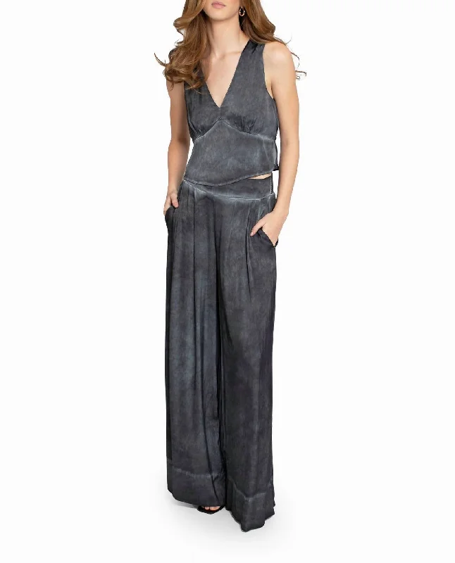 Can't Be Beat Garment Dyed Silk Wide Leg Pant In Black