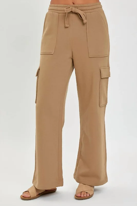 While Supplies Last High Rise Cargo Pocket Wide Pants In Mocha
