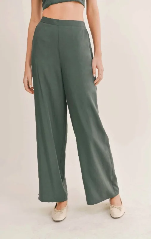 Super Deal Wide Leg Tencel Pants In Dark Green