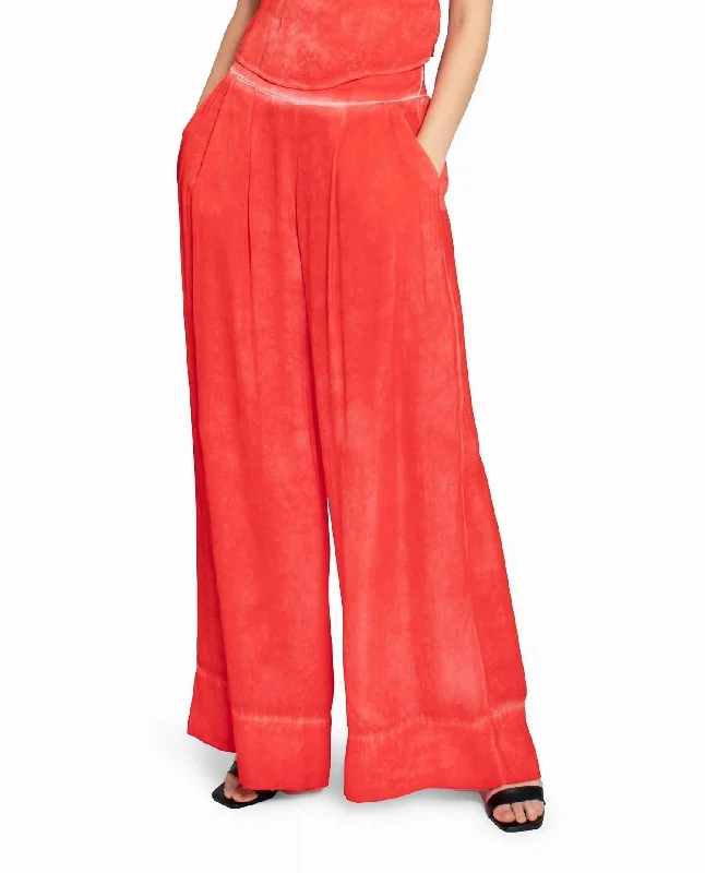 Daily Specials Garment Dyed Silk Wide Leg Pant In Poppy