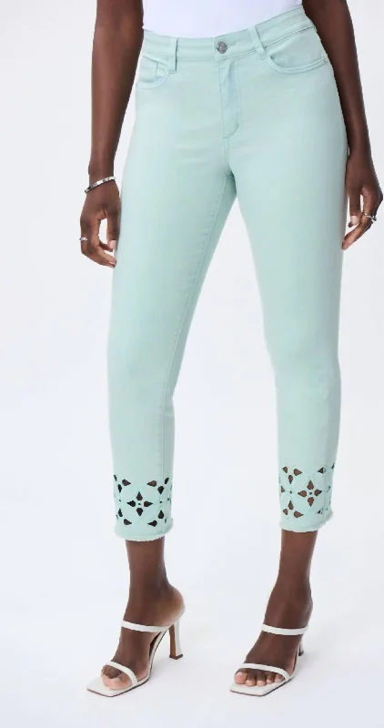 Price Drop Floral Cutout Pants In Mint Green