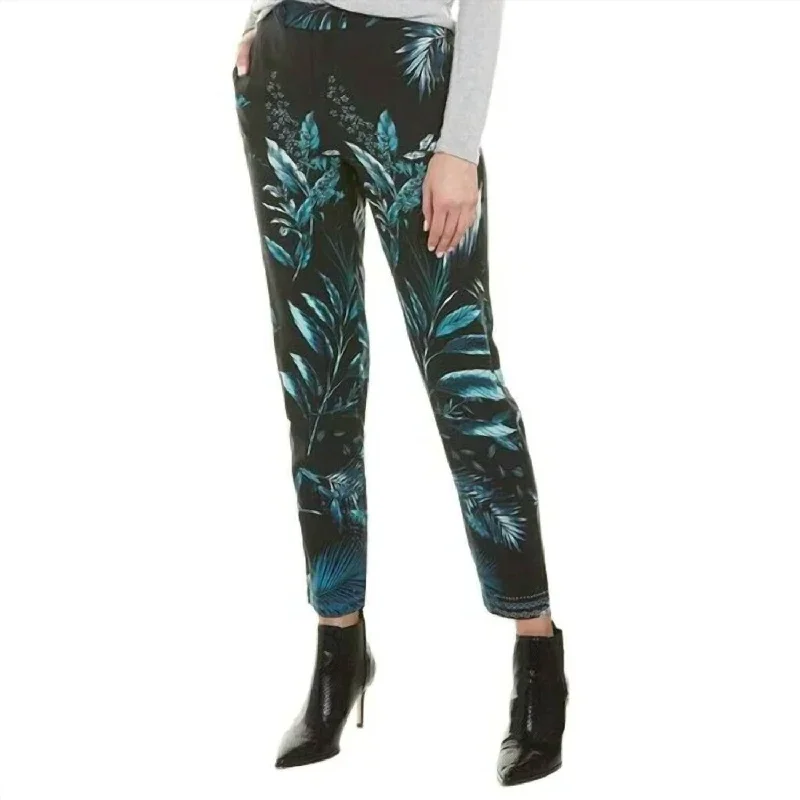 Flash Deals Taja Tropical Print Pant In Blue Black