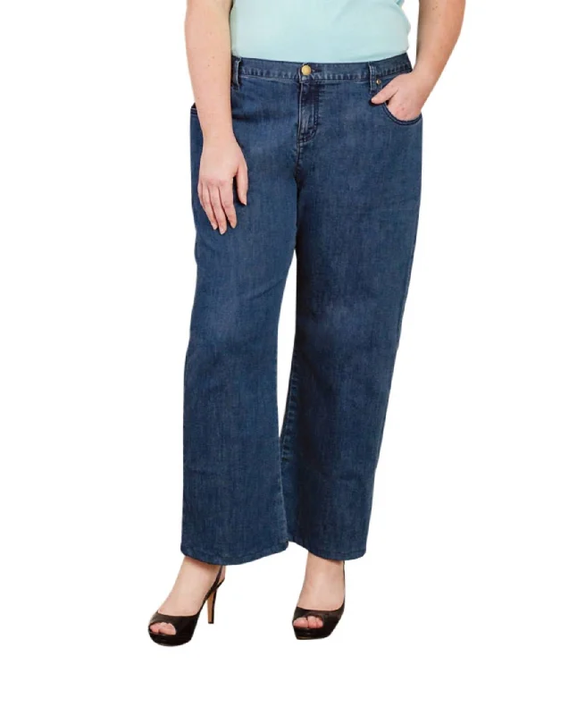 Daily Deals Plus Size Five Pocket Wide Leg Jeans In Blue Denim