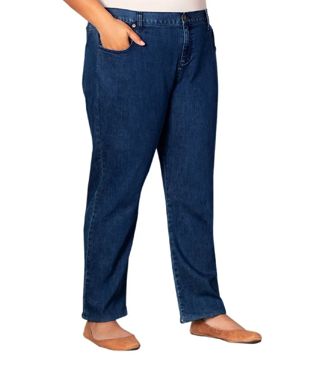 Instant Discount Plus Size Five Pocket Relaxed Fit Denim Jeans In Blue Denim
