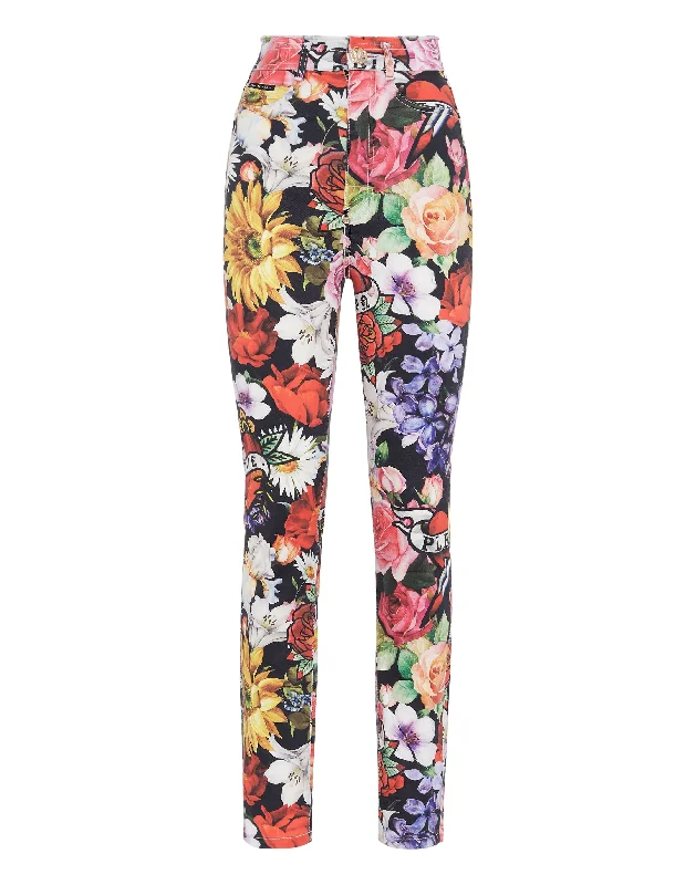 Weekend Discounts to Savor Denim Super High Waist Jeggings Love Flowers