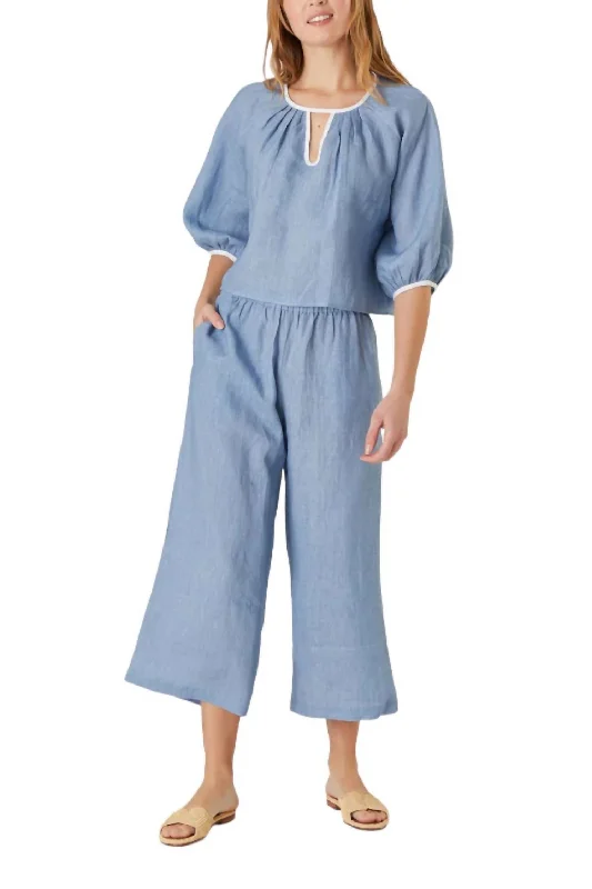 Overstock Clearance Linen Travel Pants In Chambray