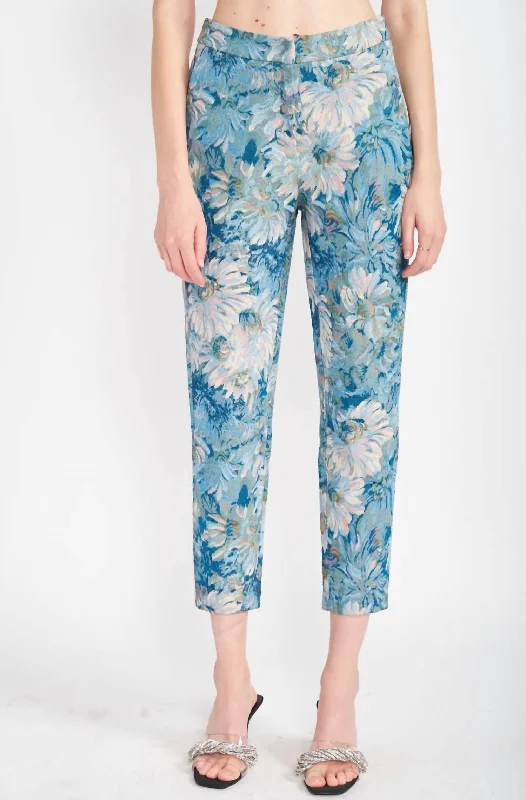 While Supplies Last Floral Jacquard Trousers In Blue