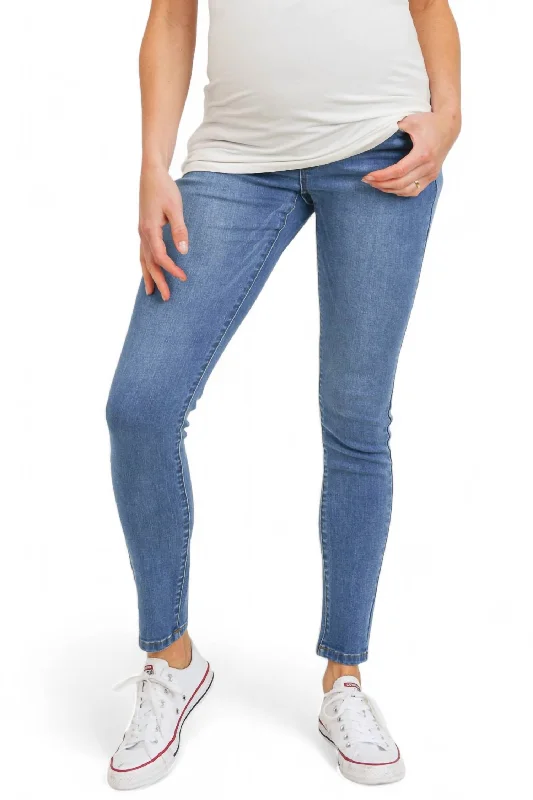 Weekend Specials to Grab Stretch Maternity Skinny Jeans With Elastic Belly Band In Light Denim