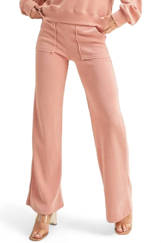Epic Value Wide Leg Ribbed Pants In Dusty Rose
