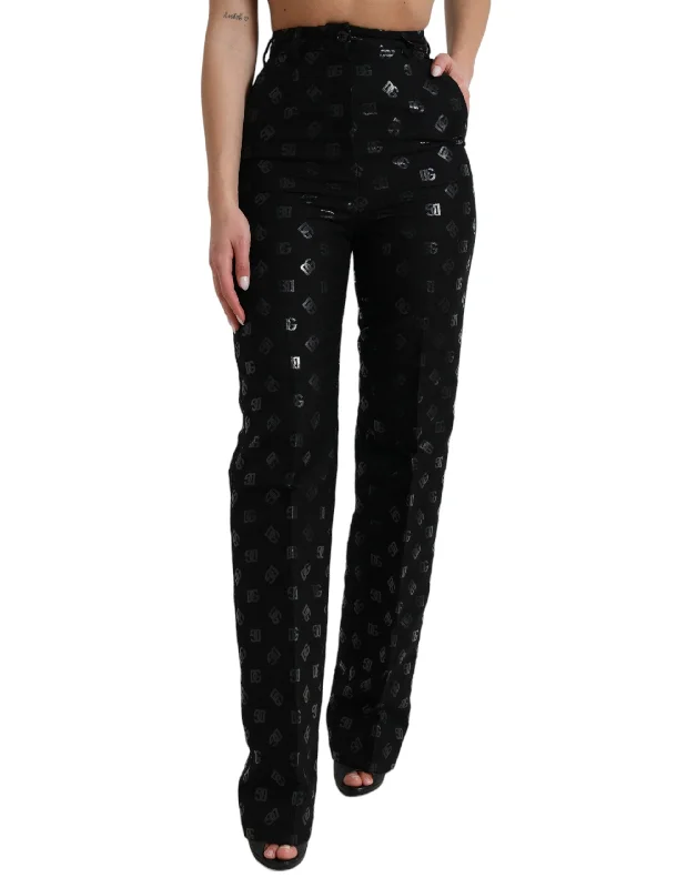 Discount Mania Dolce & Gabbana Chic High Waist Straight Pants with Logo Women's Print