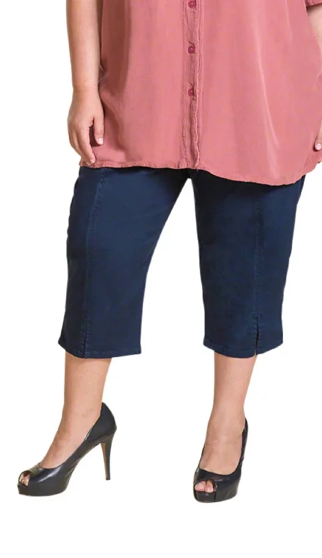Hurry In Cotton Stretch Twill Crop Pants - Plus In Navy