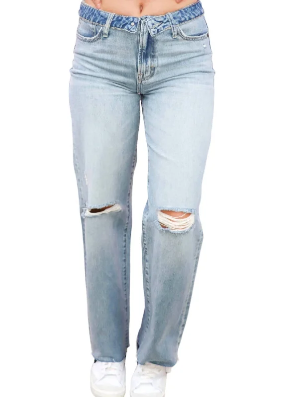 Warehouse Sale High Waist Dad Jeans In Light Blue