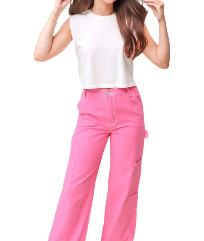 Exclusive Deal Contrast Stitch Utility Pants In Pink