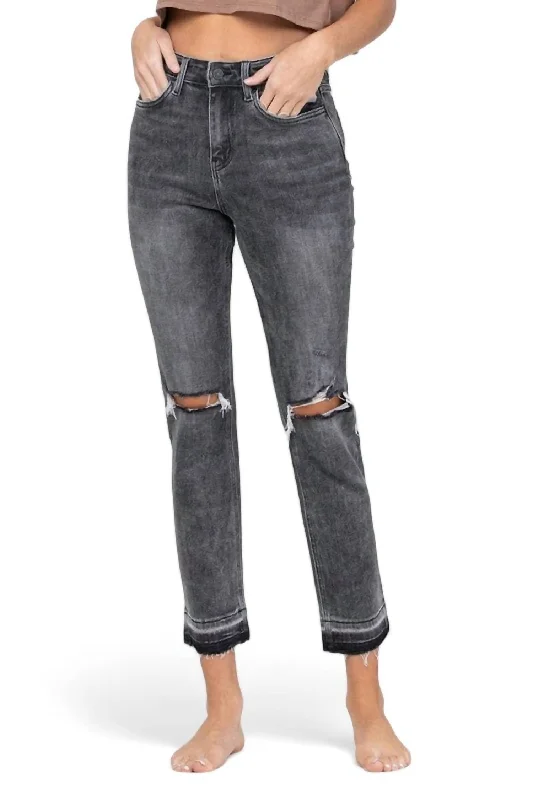Deal Dash Jeanne High Rise Raw Hem Slim Straight Jean In Grey