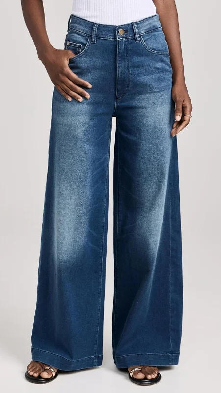 Act Now DL1961 Women Hepburn Wide Leg Jeans Stretch Denim Pants Orlena Blue