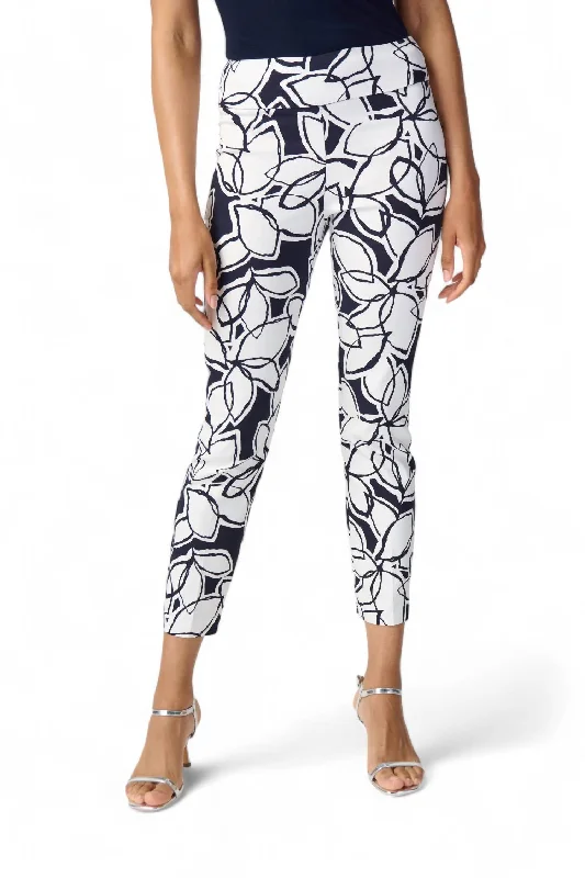 The Best Prices Floral Print Two Tone Pants In Midnight Blue/vanilla