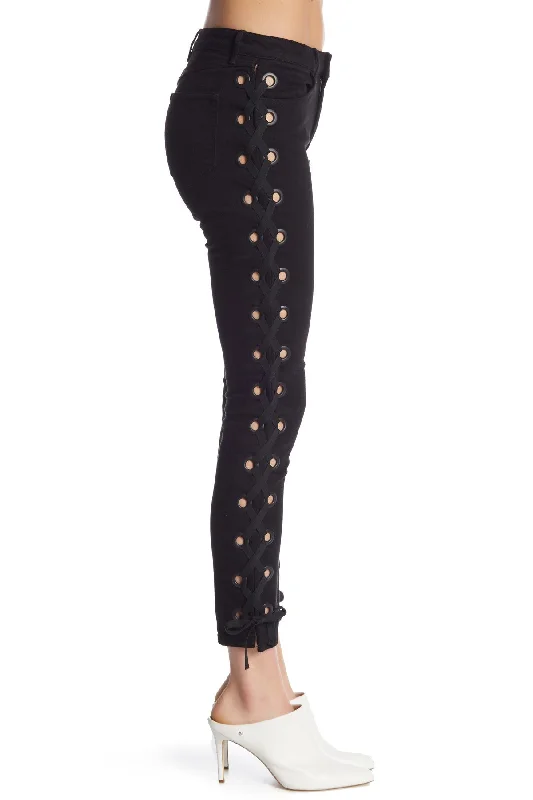Don't Miss 3 X 1 Women's Lacy Midway Skinny Lace Up Jeans Cropped