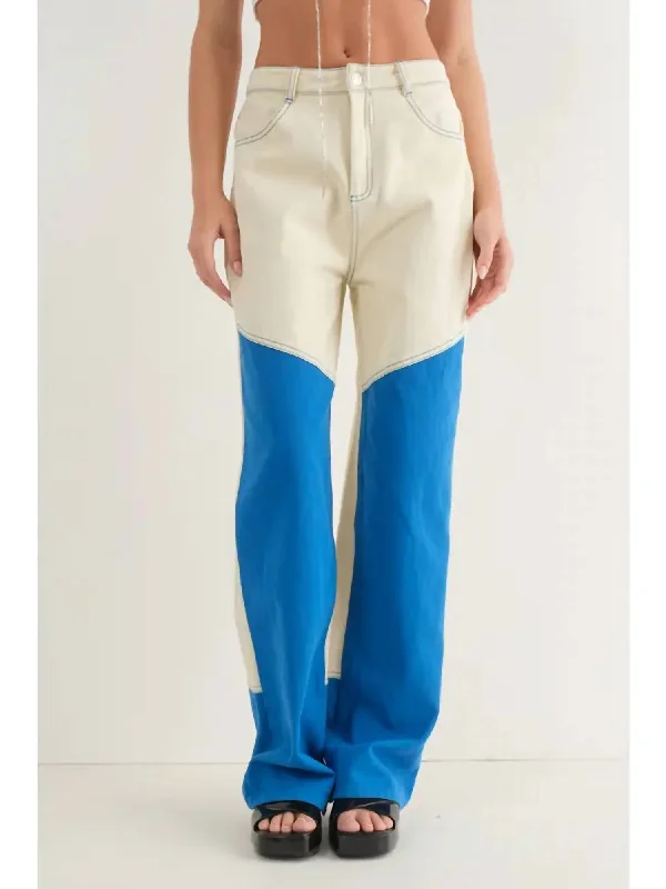 Instant Savings Color Blocked Long Pants In Ivory/blue