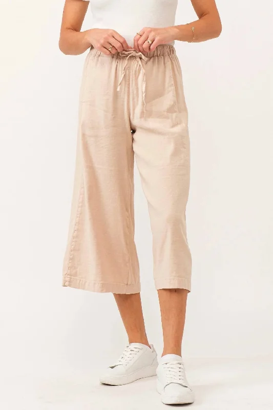 Deal of the Day Elina Super High Rise Cropped Wide Leg Pant In Peach Flash Linen