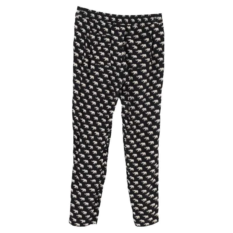 Weekend Special Weekend Max Mara Elephant Print Straight Leg Pants in Black Silk