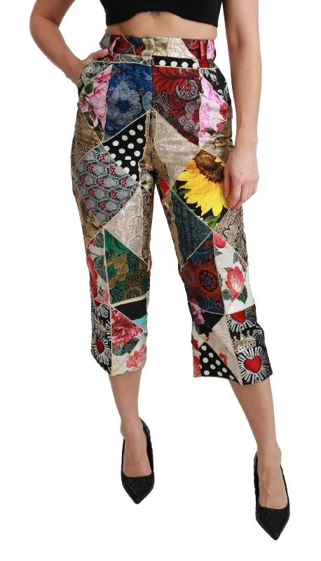 Weekend Deals That Wow Dolce & Gabbana Elegant High Waist Cropped Silk Blend Women's Trousers