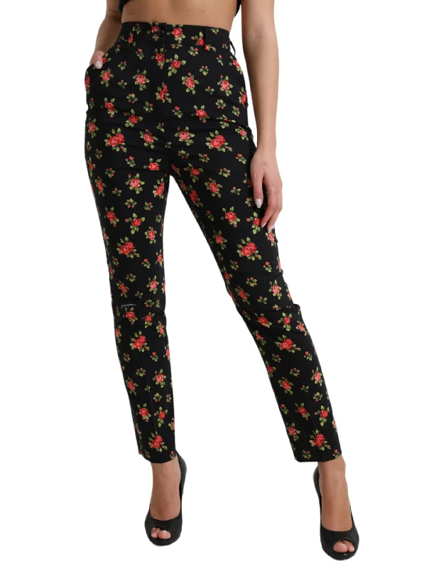 Instant Savings Dolce & Gabbana Elegant High-Waist Floral Tape Women's Pants