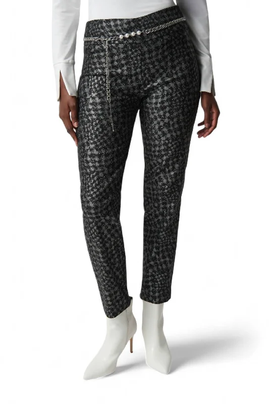 Exclusive Preview Houndstooth Millennium Pull-On Pants With Pearl Belt In Black/multi