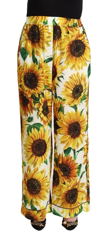 Final Clearance Dolce & Gabbana Elegant Sunflower Wide Leg Women's Pants
