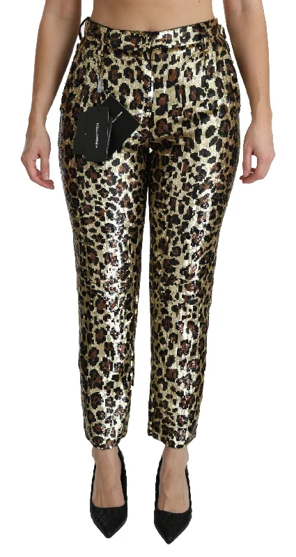 Weekend Savings Delight Dolce & Gabbana Chic High Waist Leopard Sequin Women's Pants