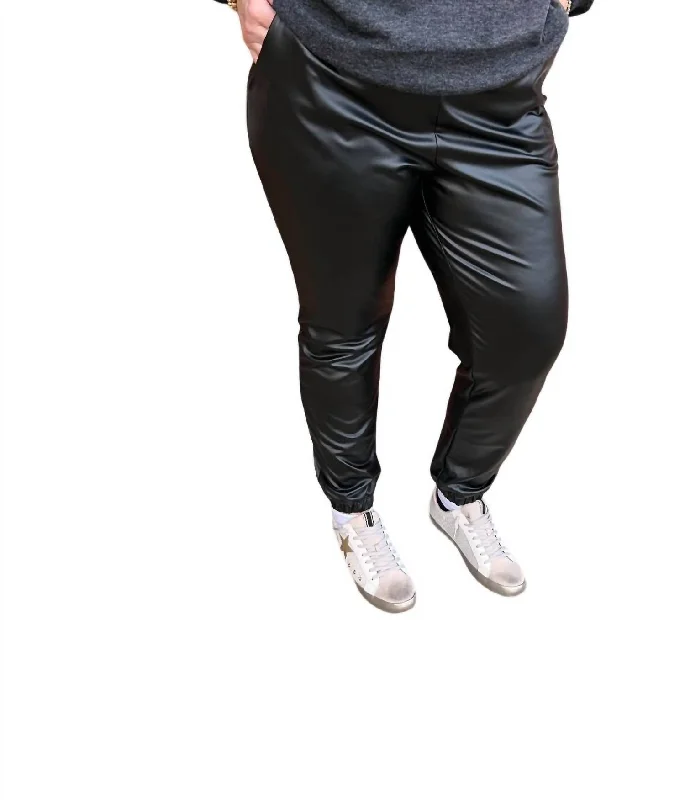 Flash Sale Solid Faux Leather Joggers In Black