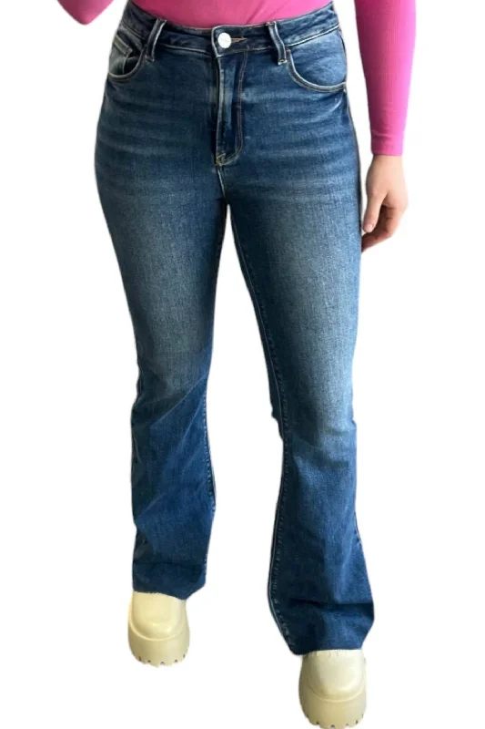 Can't Miss High Rise Raw Cut Flare Jeans In Dark Wash