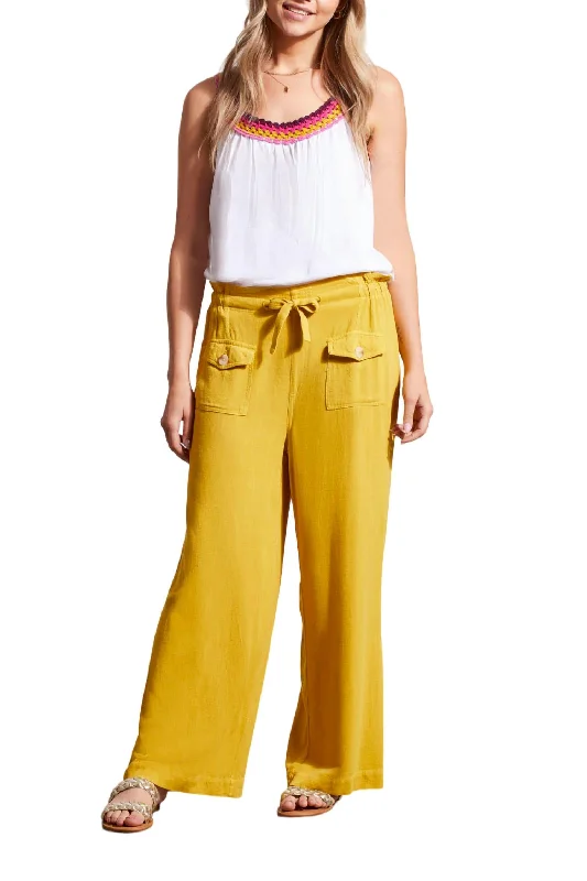 Closeout Paperbag Pull On Wide Leg Pants In Limoncello