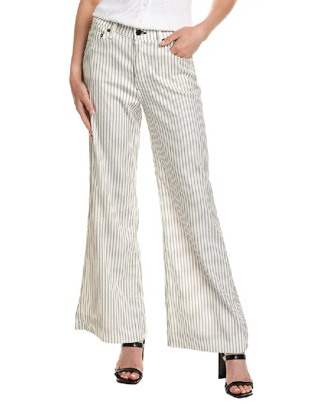 Pay Less ASKK NY Grey Stripe Linen-Blend Wide Leg Jean