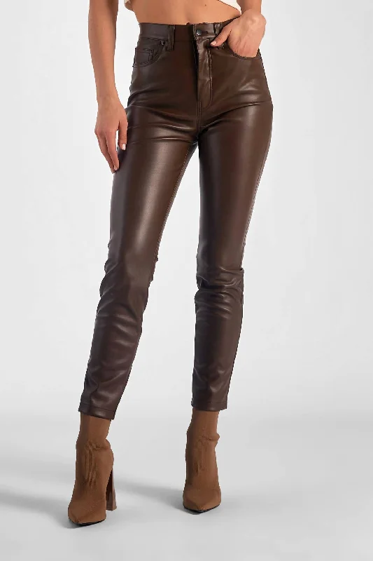 Take Advantage Faux Leather Straight Leg Pant In Brown