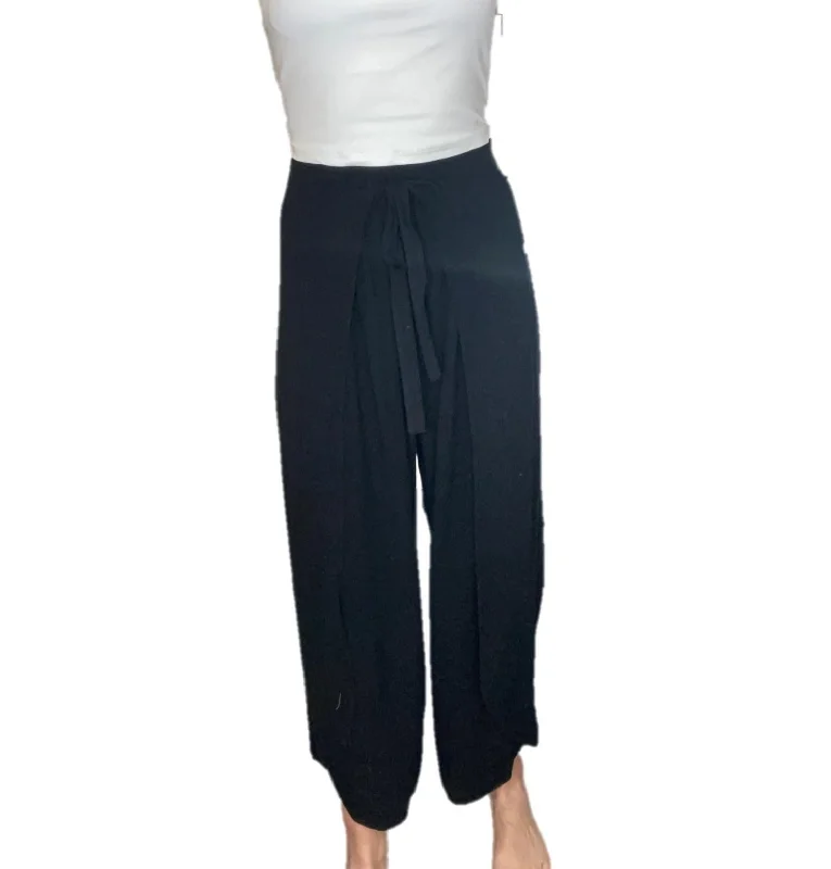 Factory Direct Sale Women's Linen Overlap Pants In Black