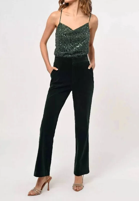 Reduced Rates Milton Velvet Straight Leg Trouser In Forest Green