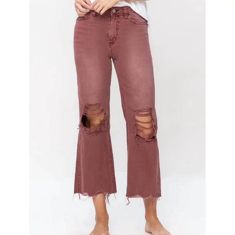 Steal Deal Vintage Cropped Flare Jeans In Russet Brown