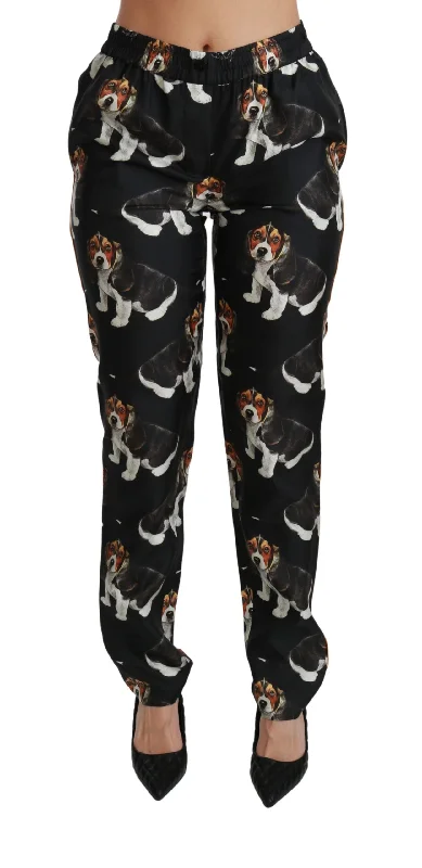 Weekend Discounts to Love Dolce & Gabbana Elegant Silk Puppy Dog Print Women's Pants