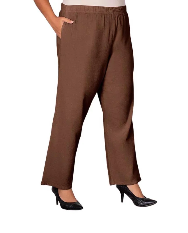 Great Deals Wide Leg Crinkle Cotton Pants - Plus In Brown