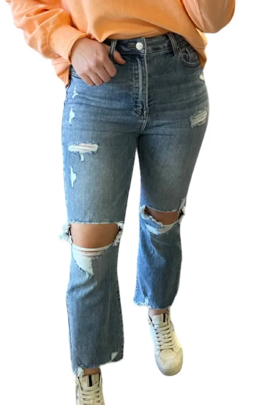 Don't Wait High Rise Ankle Flare Jeans In Medium Wash