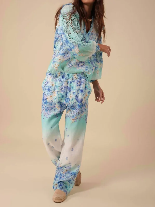 Exclusive Preview Emersyn Linen Pants In Blue Floral