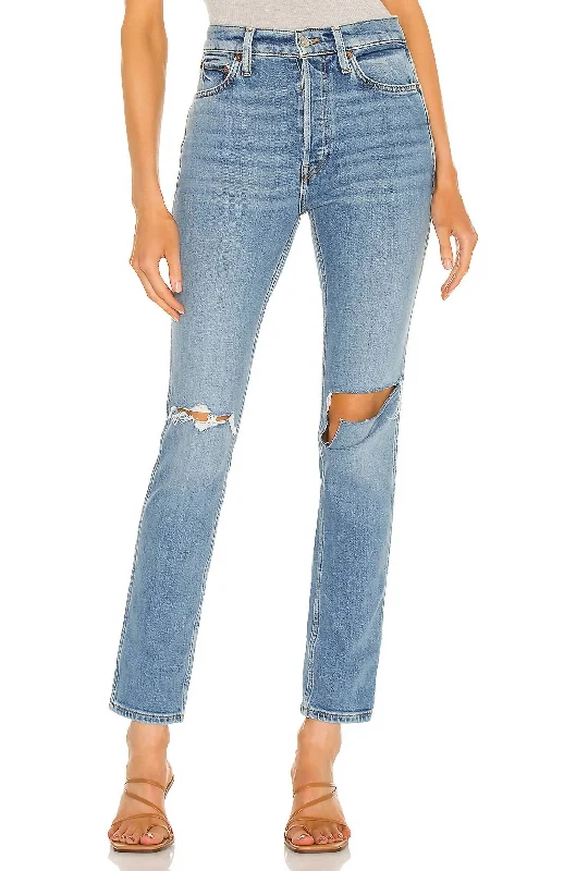 Weekend Savings Spectacle 80's Slim Straight Jean In Brisk Blue With Rips
