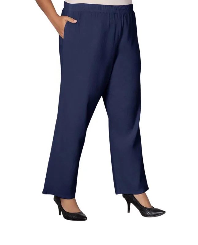 Markdowns Wide Leg Crinkle Cotton Pants - Plus In Navy